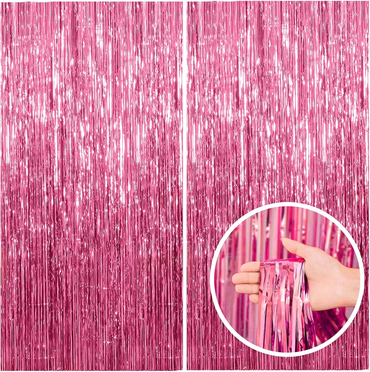 2 Pack Pink Backdrop Party Decorations Tinsel Curtain Party Backdrop Foil Fringe Birthday Decorations Photo Booth Streamer Backdrop Pink Theme Bachelorette Graduation Party Decorations